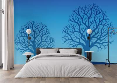 two blue trees Wall mural