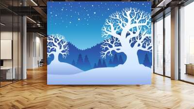 two winter trees with snow 2 Wall mural