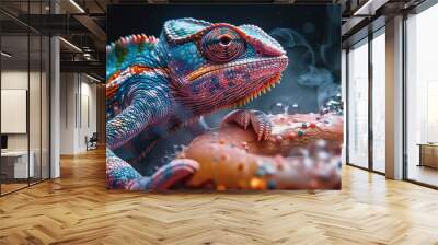 Vibrant Chameleon on a Donut Wall mural