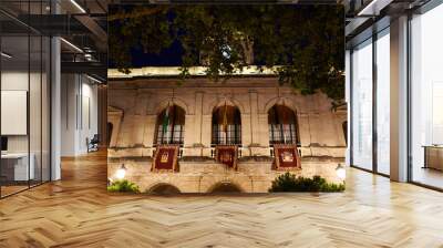 Historic buildings and nightlife of Seville, Spain. Spanish architectural styles of Gothic and Mudejar, Baroque Wall mural