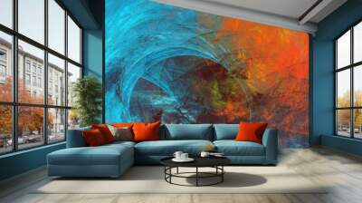 Abstract blue and orange fantastic clouds. Colorful fractal background. Digital art. 3d rendering. Wall mural