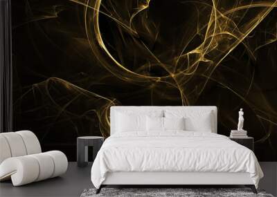 Abstract colorful golden shiny lines. Fantasy light background. Digital fractal art. 3d rendering. Wall mural