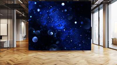 Bright galaxy. Abstract blue drops and sparkles on black background. Fantasy fractal texture. Digital art. 3D rendering. Wall mural