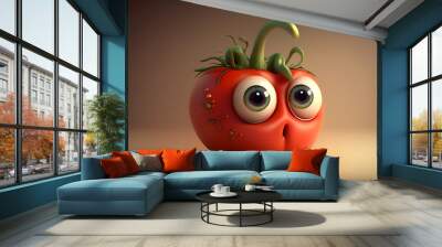 Cute cartoon tomato character-ai generative  Wall mural