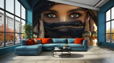 exquisite portrait of Arabic woman with detailed eye makeup and traditional jewelry Wall mural