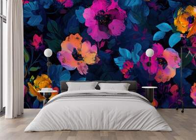 impressionist floral pattern with dark, vibrant colors Wall mural