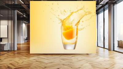 orange juice splash in glass on vibrant background Wall mural