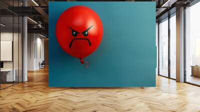 red balloon with angry face expression on blue background, anger issue concept   Wall mural