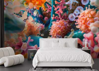 vibrant microscopic view of beneficial gut bacteria and microbes Wall mural