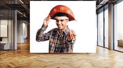 Brazilian man wearing traditional clothes for Festa Junina - June festival - isolated on white background Wall mural