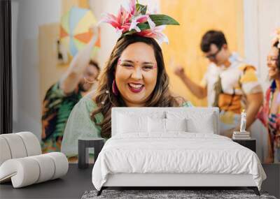 Portrait of a Brazilian woman during a carnival block Wall mural