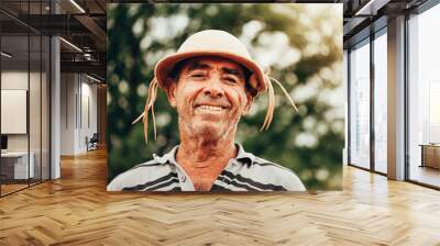 Portrait of Brazilian Northeastern cowboy wearing his typical leather hat. Wall mural