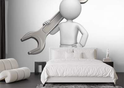 3d character with a spanner isolated on white. Wall mural