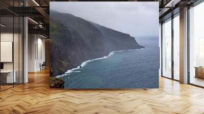 Farol da Ponta do Pargo coastline on rainy day	 Wall mural