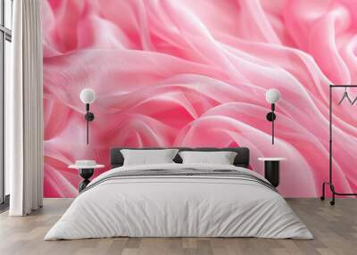 Soft pink fabric with delicate folds, showcasing its silky texture and graceful draping. Wall mural