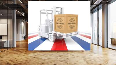 Forklift Truck with Export Wooden Crate. Made in Oklahoma. Wall mural