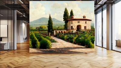 Tuscany - Landscape Panorama, Hills and Villa, Toscana - Italy Wall mural