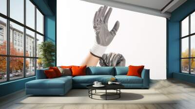 Man wearing a pair of protection gloves Wall mural