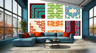 Retro abstract posters set. Backgrounds with round geometric shapes and stripes. Vector illustration. Wall mural