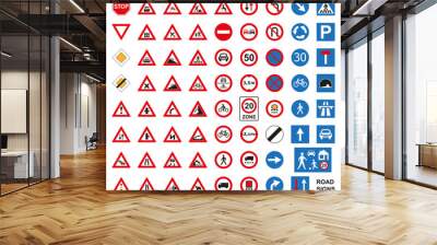 Traffic road signs set isolated on the white Wall mural