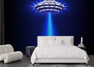 UFO light vector. Alien sky beams. Ufo spaceship with beam, saucer ufo flying illustration Wall mural