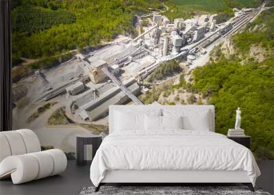 Aerial view of old lime works. Biggest Czech limestone quarry Devil's Stairs - Certovy Schody. Aerial view of industrial landscape after mining. Industry and environment in Czech Republic, Europe.  Wall mural