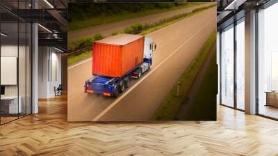 Container truck on the highway. Wall mural