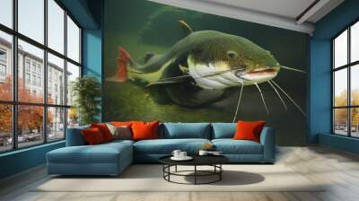 Underwater photography of The Red Tail Catfish (Phractocephalus hemiliopterus). This tropical fish is native to the Amazon, Orinoco, and Essequibo river basins of South America.  Wall mural