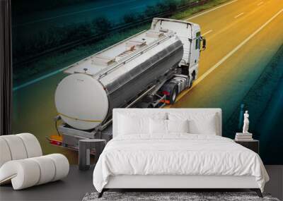 white tanker truck on the highway. Wall mural