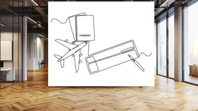 Single one line drawing travellers cheque. Bank concept. Continuous line draw design graphic vector illustration. Wall mural