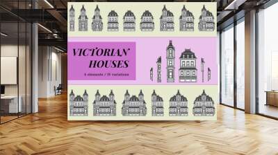 victorian houses collection. combination of architectural elements Wall mural