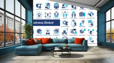 Business Global Icon Collection Glyph Color Style Wall mural