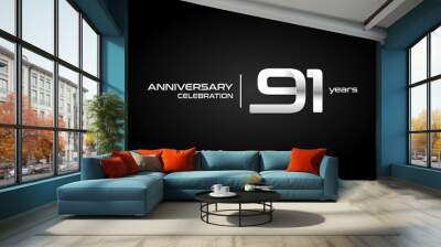 91 years anniversary celebration logo, white, isolated on white background Wall mural