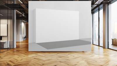 White backdrop 3x5 meters in room with grey paint on wall. 3d render mockup. Template Wall mural