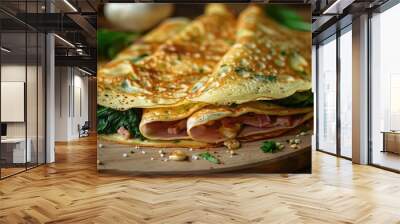 Develop a concept for a food truck offering savory crepes filled with ingredients like ham, cheese, spinach, and mushrooms Wall mural