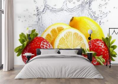 strawberry and lemon with splash Wall mural