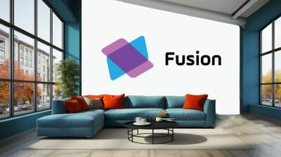 Fusion logo vector teamwork icon symbolist cooperation connection link together community union association Wall mural