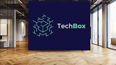 Logo vector technology box square concept connection network blue line color circuit developer electrical engineering Wall mural