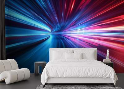 Blue and red light-speed motion blur abstract background. Wall mural