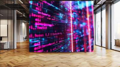 Neon-lit hacker code background, ideal for tech projects. Wall mural