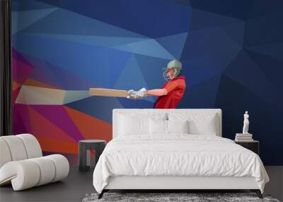 Abstract cricket player polygonal low poly illustration Wall mural