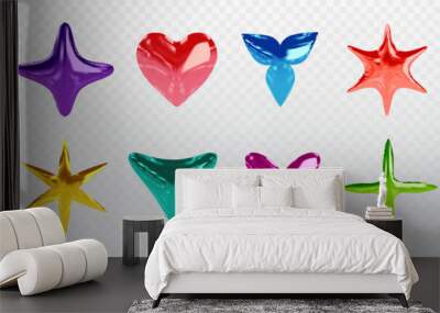 3d abstract y2k shape, star element graphic design. Cute geometric bright modern figure set. Creative trendy memphis object collection. Isolated pop flower and heart simple digital futuristic geometry Wall mural