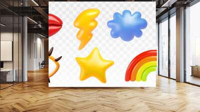 3d memphis liquid kid element eye and rainbow abstract shape. y2k fluid graphic art isolated icon se Wall mural