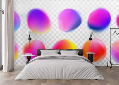 Abstract radial gradient blur purple neon light. Abstract circle blue, yellow and red cyber vector dot label. Glow round isolated soft color element set for headline. Futuristic holographic stain Wall mural