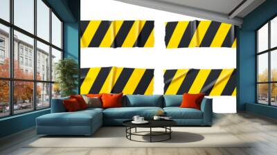 Adhesive tape pieces with black and yellow stripes. Vector realistic set of 3d ripped sticky warning ribbon for police barrier, construction band, caution label isolated on white background Wall mural