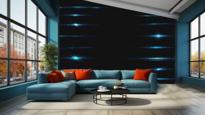 Blue line light glow with sparkle and flare shine. Horizontal turquoise neon streak effect isolated on transparent background. Magic flash laser strip divider with glitter shimmer design illustration Wall mural