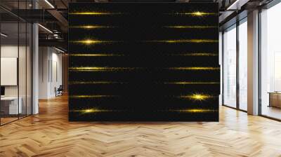 gold line light glow with sparkle and flare shine. horizontal golden neon streak effect isolated on  Wall mural