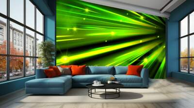 Green speed light effect burst from circle vector background. Abstract neon energy tunnel with radial flash explosion. Laser ray dynamic power glow with sparkle futuristic bg. Time lapse technology Wall mural