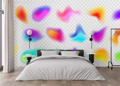 Holographic abstract blur spot. Vector 3d chameleon y2k aura shape gradient texture. Soft geometric blend graphic design isolated set. Bright fluid paint colorful blurry dynamic brush stroke glow Wall mural