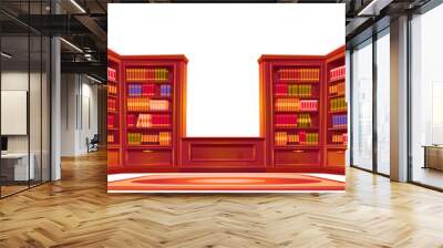 Luxury old library, place for reading with books on shelves and librarian desk. Athenaeum interior stuff, room with wooden bookshelves and rug on floor, literature storage. Cartoon vector illustration Wall mural